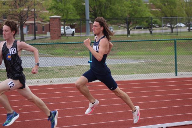 Shawnee's Ayden Ringwald takes great strides in the 4x800 relay during the track and field meet held at OBU on April 9. Ringwald and his teammates placed third in the event. Countywide &amp; Sun/Natasha Dunagan