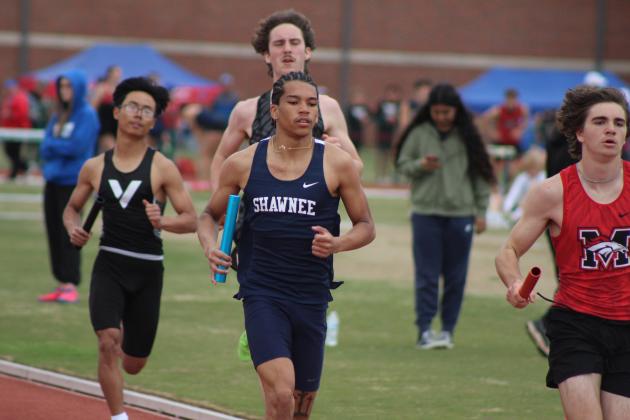 Shawnee junior Isaiah Smith runs the 4x800 relay during the track and field meet held at OBU on April 9. Smith and his teammates placed third in the event. Countywide &amp; Sun/Natasha Dunagan
