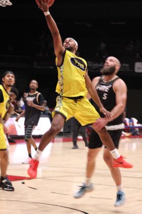 Potawatomi Fire Rookie Shooting Guard Jaylen Mahone makes two points in the fourth quarter of the May 23 home game. The Fire was scheduled to play the Shreveport-Bossier Mavericks, but it was a forfeit. So, they played members of their own team and still won, 160-126. After winning an away game against the Enid Outlaws on May 26, they are the only TBL team to have a undefeated regular season, with a record of 20-0. They will compete against the Wichita Skykings in the first playoff game tonight, Enid at 5.