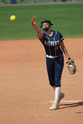 Magi Melton pitches at the state quarterfinals.
