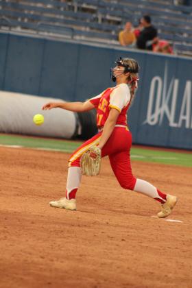 Dale pitcher Kinsley Hill sends the ball home in the bottom of the sixth inning during the Class 4A Slow Pitch State Championship against Silo on April 30. That day, they beat Stroud, 15-1, and Latta, 14-5, but fell to the #4-ranked Silo, 4-14. The Lady Pirates end their season as the Class 4A State Runners-Up, with a record of 33-9.  Countywide &amp; Sun/Natasha Dunagan