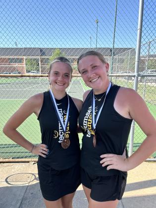 Tecumseh sophomores Kalyn Bartmess and Lili Lowden placed ninth in #2 Doubles at the Shawnee NGB Tournament on April 26. They won the consolation bracket out of 16 schools. Photo provided.