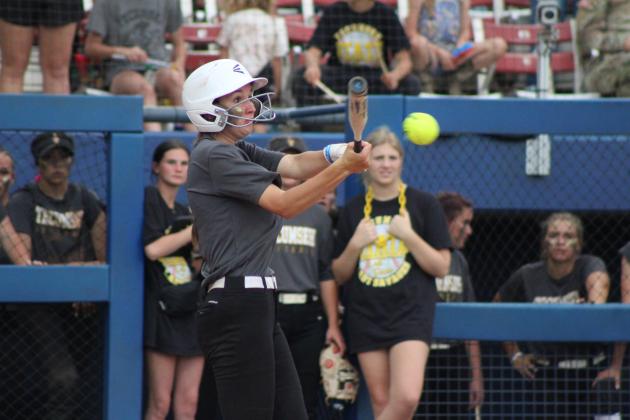 Tecumseh freshman Jaylie Anderson hits a single in the fifth inning of the Class 5A Slow Pitch State Championships against Washington on April 30. That day, the Lady Savages fought their way through Bristow, 14-10; #1-ranked North Rock Creek, 13-7; and Washington, 9-6, to become the first state champions in softball in school history. Countywide &amp; Sun/Natasha Dunagan