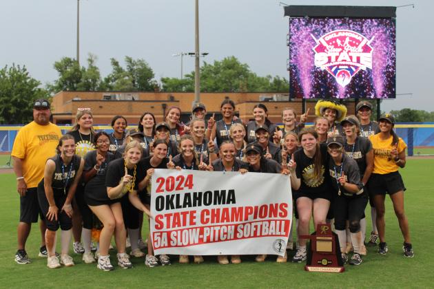 The Tecumseh Lady Savages Slow Pitch Team pose after winning the Class 5A Slow Pitch State Championship on April 30 at the USA Softball Hall of Fame in OKC. That day, they beat Bristow, 14-10; North Rock Creek, 13-7; and Washington, 9-6, and they end the season with a 31-9 record. This is the first softball state win for Tecumseh. Their only other state win in sports was for basketball in 1993, according to the OSSAA website.