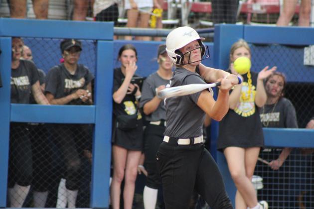 Tecumseh sophomore Steeli Mitchell hits a double in the sixth inning of the Class 5A Slow Pitch State Championships against Washington on April 30. That day, the Lady Savages fought their way through Bristow, 14-10; #1-ranked North Rock Creek, 13-7; and Washington, 9-6, to become the first state champions in softball in school history. Countywide &amp; Sun/Natasha Dunagan