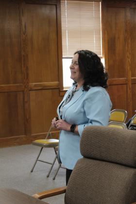 Shawnee Public Schools District Communications and Library Services Coordinator Cherity Pennington reports to the school board about the results from this year's community forums and public concerns during the June 3 meeting. Countywide &amp; Sun/Natasha Dunagan