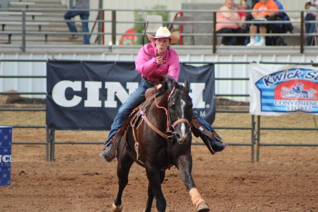 Jessica Staff, of Tecumseh, finishes her barrel ride on the morning of July 11 at the International Finals Youth Rodeo, held at the Heart of Oklahoma Expo Center. Countywide &amp; Sun/Natasha Dunagan