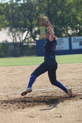Bethel freshman Lilly Ingmire winds up her pitch at the Bethel home game against Maud on Aug. 12. The Lady Wildcats won by run rule, 12-0. Countywide &amp; Sun/Natasha Dunagan