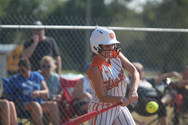 Maud's Aubrey Kuehneman takes her turn at bat while playing at Bethel on Aug. 12. The Bethel Lady Wildcats won by run rule, 12-0. Countywide &amp; Sun/Natasha Dunagan