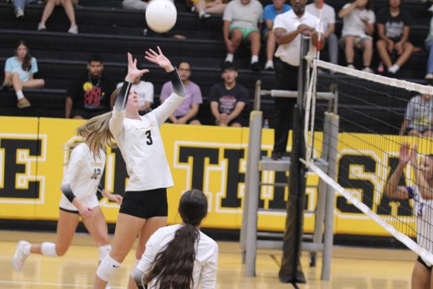 Tecumseh's Amanda Magill sets the ball during the home match with Bethany on Aug. 20. The Lady Savages lost, 0-3 (22-25, 13-25, and 15-25). Countywide &amp; Sun/Natasha Dunagan