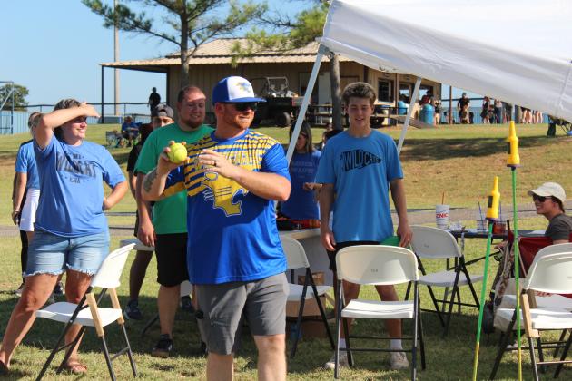Steven Warren throws at the Bethel Wrestling dunk tank.