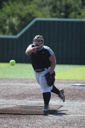 Earlsboro freshman Abbigail McAlister hurls one toward home during the third inning of the Aug. 17 Varnum game. The Lady Wildcats won against Varnum, 8-4, at the Little River Conference Fast-Pitch Tournament. On Aug. 15, they beat Paden, 13-1, and lost to Strother, 2-9. They won over Sasakwa, 16-1, on Aug. 16, and they lost to Macomb, 3-8, on Aug. 17. Countywide &amp; Sun/Natasha Dunagan
