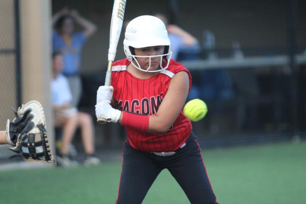 Macomb sophomore Narsi Bueno takes a pass and walks in the third inning of the Aug. 16 game against New Lima. During the Little River Conference Fast-Pitch Tournament at FireLake Ball Fields, the Lady Hornets beat New Lima, 8-2. On Aug. 17, they won against Earlsboro, 8-3; lost to Moss, 2-12; won with Mason, 13-5, and Strother, 7-6 in overtime; and finally fell in a second game with Moss, 0-10. They took runner-up in the tournament. Countywide &amp; Sun/Natasha Dunagan