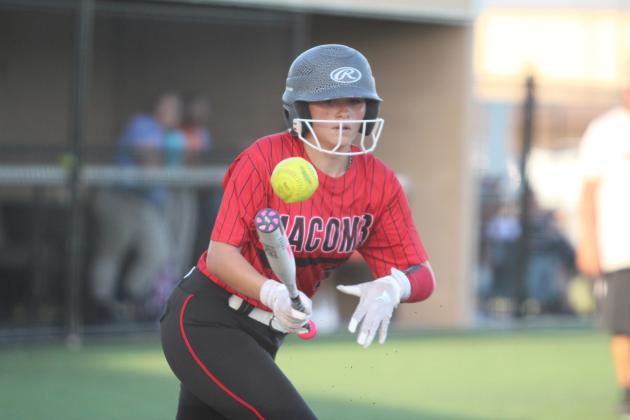 Macomb junior Cassi Johnson makes contact and starts to run in the first inning of the Aug. 16 game against New Lima. During the Little River Conference Fast-Pitch Tournament at FireLake Ball Fields, the Lady Hornets beat New Lima, 8-2. On Aug. 17, they won against Earlsboro, 8-3; lost to Moss, 2-12; won with Mason, 13-5, and Strother, 7-6 in overtime; and finally fell in a second game with Moss, 0-10. They took runner-up in the tournament. Countywide &amp; Sun/Natasha Dunagan