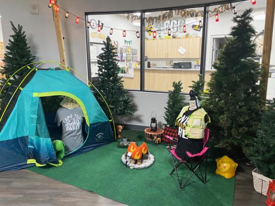 The Office front at Tecumseh Early Childhood Center has been transformed, as well as the hallways and  classrooms.  The staff has done an amazing job with the decor for their camp theme.  Countywide &amp; Sun/Julie Talton