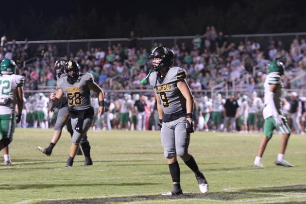 Tecumseh senior Kaeson Pine hollers after reaching the end zone for the two-point conversion during the first Savage home game on Sept. 13. After a 48-0 win at Classen SAS at NE (5A) last week, Tecumseh (4A) lost to Seminole (3A), 8-24 this week. Countywide &amp; Sun/Natasha Dunagan