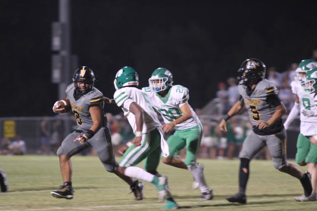 Tecumseh senior Kadyn Prado dodges the Seminole defense during the first Savage home game on Sept. 13. After a 48-0 win at Classen SAS at NE (5A) last week, Tecumseh (4A) lost to Seminole (3A), 8-24 this week. Countywide &amp; Sun/Natasha Dunagan