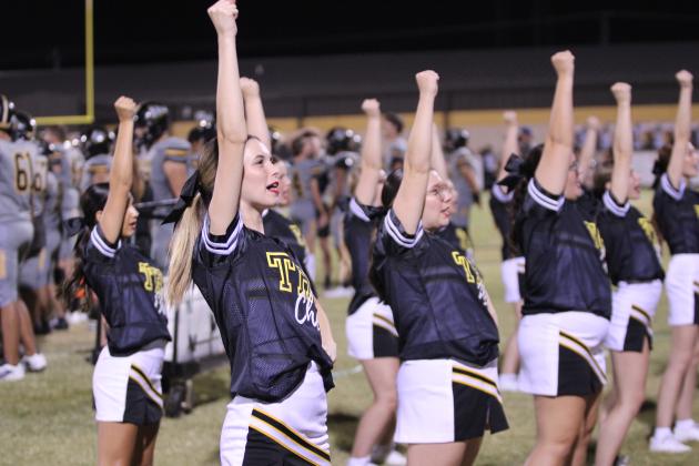 Tecumseh High School cheerleaders rally the large crowd at the Sept. 13 home game with Seminole. Countywide &amp; Sun/Natasha Dunagan