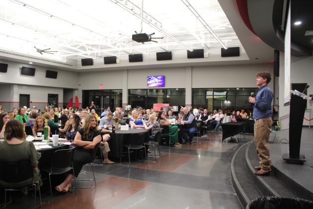 Tecumseh senior Taylor Marrs gives his outgoing Pottawatomie County 4-H Club President speech during the Awards Banquet, held at North Rock Creek High School on Oct. 21. Countywide &amp; Sun/Natasha Dunagan