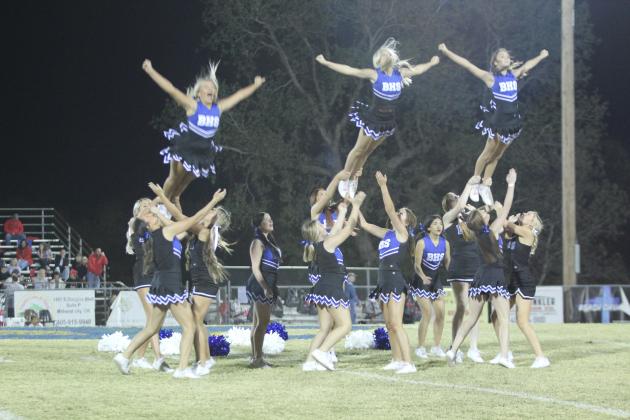 The Bethel High School Cheerleaders perform during halftime of the Oct. 25 district home game. Countywide &amp; Sun/Natasha Dunagan