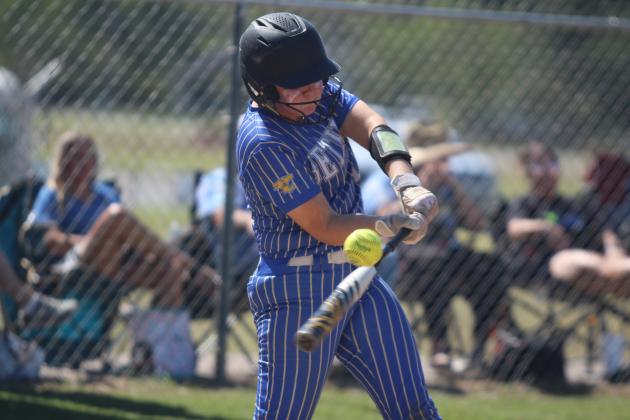 Bethel junior Payton Epperley hits a single in the fifth inning of the Oct. 4 home game with Luther during the Class 3A OSSAA Fast-Pitch Regionals. The Lady Wildcats won that game, 10-2, as well as the Oct. 3 regional game against Lexington, which was 19-2. They will compete in the super regionals today (Oct. 10) in Silo at noon and 2 pm, with the "if necessary" game on Oct. 11 at noon. Countywide &amp; Sun/Natasha Dunagan
