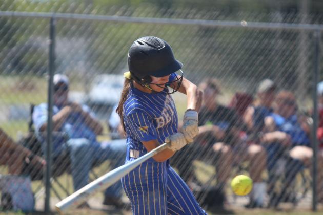 Bethel junior Layla Menhusen makes contact in the Oct. 4 home game with Luther during the Class 3A OSSAA Fast-Pitch Regionals. The Lady Wildcats won that game, 10-2, as well as the Oct. 3 regional game against Lexington, which was 19-2. They will compete in the super regionals today (Oct. 10) in Silo at noon and 2 pm, with the "if necessary" game on Oct. 11 at noon. Countywide &amp; Sun/Natasha Dunagan