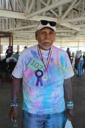 Ed Bender of Seminole was given the "Oldest Male" Award at the House of Hope Third Annual Color Fun Run, held on Oct. 5 at the Citizen Potawatomi Nation Festival Grounds. Countywide &amp; Sun/Natasha Dunagan