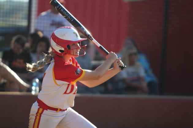 Dale pitcher Kinsley Hill knocks in a single and one RBI in one of two games with Pawhuska during the Class 2A OSSAA Fast-Pitch Super Regionals on Oct. 3. The Lady Pirates won both games, 16-0 and 16-0. They will begin state tournament competition today (Oct. 10), 1:30 pm, at Devon Park (formerly USA Softball Hall of Fame) in OKC. Should they win that game and the Friday game at 4 pm, the State Championship game will be on Oct. 12 at 5 pm in the same location. Countywide &amp; Sun/Natasha Dunagan