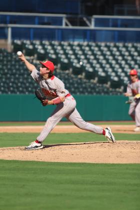 Dale junior Jackson Harris launches the ball during the second inning of the OSSAA Class 2A State Baseball Championship against Silo, held at the Chickasaw Bricktown Ballpark in OKC on Oct. 12. At Yukon High School, the Pirates beat Preston, 6-1, on Oct. 10, and they won with Tushka, 9-6, on Oct. 11, before falling to Silo, 8-3, that day. They end their season with a 27-6 record. Countywide &amp; Sun/Natasha Dunagan