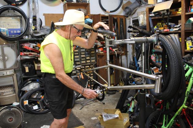 Larry Smith, owner of The Bicycle Shoppe in Shawnee, talks about the bicycle he designed in memory of BMX racer Rodney Cooper for Cooper's sister Cindy Parsons. Cooper and Parsons will be inducted into the Oklahoma BMX Hall of Fame, in Tulsa, on Oct. 12. Smith was inducted in 2022 in the Bicycle Industry category. Countywide &amp; Sun/Natasha Dunagan