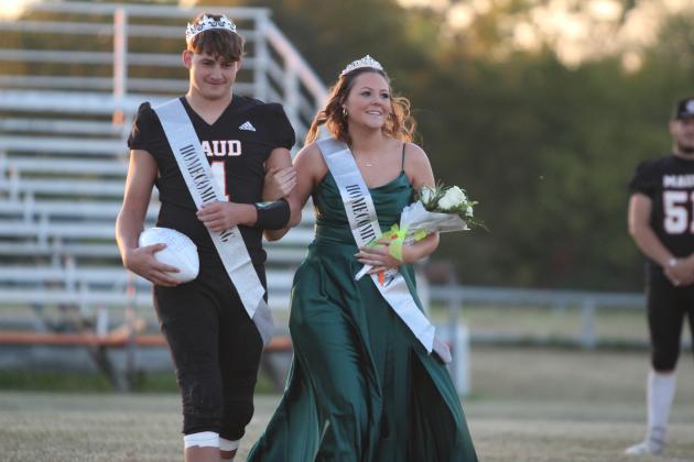 Maud HIgh School seniors Bowdee Brooks and Jaycee Pack were crowned Fall Homecoming King and Queen during the ceremony before the Oct. 17 home game with Midway. Junior Crew Peters and freshman Bridgett Arms were crowned Prince and Princess. Maud also held a Homecoming Parade earlier that day. Countywide &amp; Sun/Natasha Dunagan