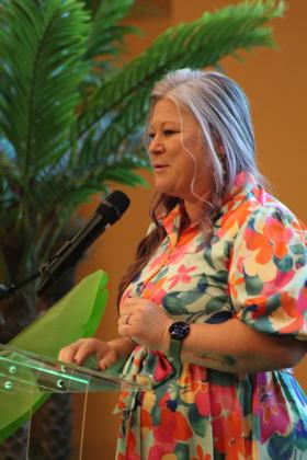 Tecumseh Chamber of Commerce Executive Director Kimberly Elliott gives the end-of-year review during the Annual Meeting &amp; Awards Banquet, held at the Grand Casino Hotel and Resort on Nov. 21. Countywide &amp; Sun/Natasha Dunagan