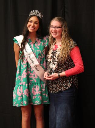 Miss Frontier Days Jalee Meyers poses with Kendra Cole, with The Farmer's Daughter Market,  who received Friendliest Employee of the Year during the Tecumseh Chamber of Commerce Annual Meeting &amp; Awards Banquet, held at the Grand Casino Hotel and Resort on Nov. 21. Countywide &amp; Sun/Natasha Dunagan