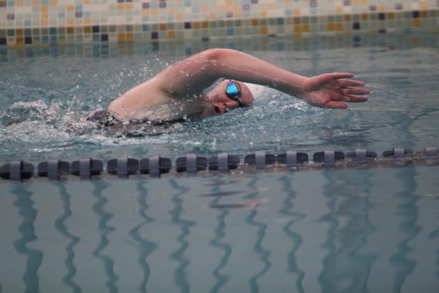 Shawnee's Penelope Spence swims in the Girls 500 Yard Freestyle on Nov. 12. Shawnee High School's boys and girls swim teams are once again able to practice and host competitions at the Shawnee YMCA pool, since it reopened over the summer, having rebuilt from the April 2023 tornado. They hosted Moore, Southmoore, Westmoore and Plainview at this meet, and the SHS girls team placed first. Countywide &amp; Sun/Natasha Dunagan