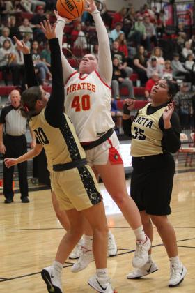 Dale's Danika Pendley tries for a basket during the Dec. 3 home game against Latta. The Lady Pirates won, 60-58, and later, the Pirates stomped the Panthers, 79-34. Countywide &amp; Sun/Natasha Dunagan