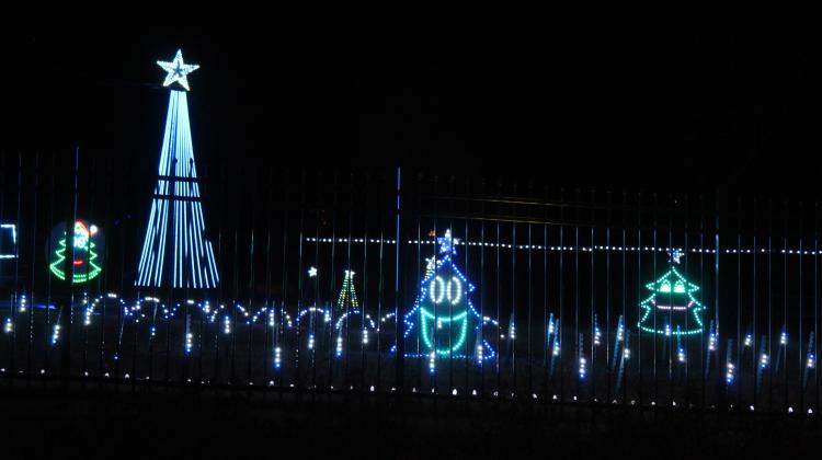 The Pottawatomie County Historical Society upgraded their holiday light show in front of the Paul and Ann Milburn Center with 300 more lights on ground pixel stakes and improvements paid for with donations this year, according to their Facebook page. They also restored the "Joy to the World" and "Peace on Earth" decorations from Woodland Veterans Park and added them to the northern side of the museum.