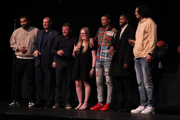 The Potawatomi Fire 2024 TBL Championship Banquet &amp; Ring Ceremony was held at FireLake Arena on Jan. 17. Some of those who received National Championship rings were Deshawn Munson, Head Coach Mark Dannhoff, Chiropractor Dr. Justin Phillips, Athletic Trainer Taylor Williams, Chuck Guy, Assistant Coach Emmanuel Toney and Isaiah Wade. Countywide &amp; Sun/Natasha Dunagan