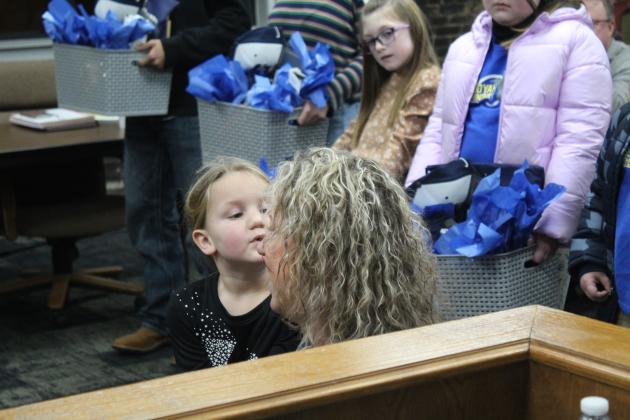 SECC student, Callie Lynch, tells Jackie Nobie what she wants to tell the Shawnee Board of Education.
