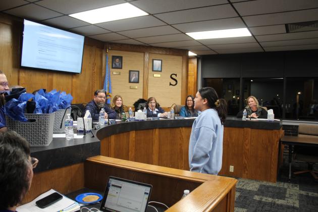 Shawnee students presented the Shawnee Board of Education with gift baskets during the regular Jan. 6 meeting. Countywide &amp; Sun/Natasha Dunagan