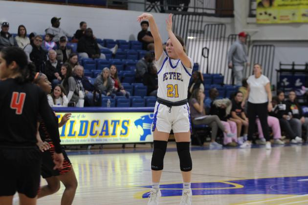 Bethel sophomore Bailey Tucker adds three points to the board in the Jan. 30 home game with Wewoka. The Lady Wildcats won, 60-40. Countywide &amp; Sun/Natasha Dunagan
