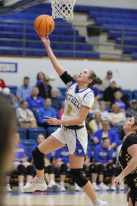 Bethel junior Alexis Tucker sinks a layup in the third quarter of the Class 3A District home game against Marietta on Feb. 22. The Lady Wildcats won, 70-41, and will play at home in regionals today (Feb. 27) at 6 pm. Countywide &amp; Sun/Natasha Dunagan