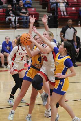 Earlsboro freshman Peighton Worley aims at the basket during the Feb. 10 home game against Moss, the last regular season game. The Lady Wildcats won, 43-35, and will go on to play in the District tournament in Sasakwa, Feb. 14-15. Countywide &amp; Sun/Natasha Dunagan