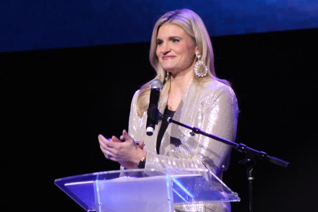 KOCO Reporter Abigail Ogle applauds during the Shawnee Police Foundation Banquet, held at the Grand Casino Hotel and Resort on Jan. 31. Ogle served as the emcee for the evening. Countywide &amp; Sun/Natasha Dunagan