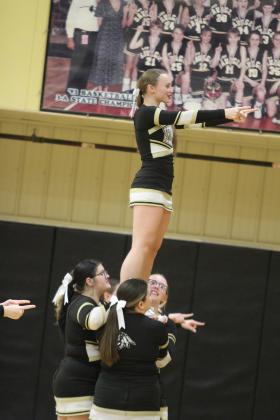 The Tecumseh High School cheerleaders lead a chant with the student section during a time out at the Jan. 28 home game with Seminole. Countywide &amp; Sun/Natasha Dunagan