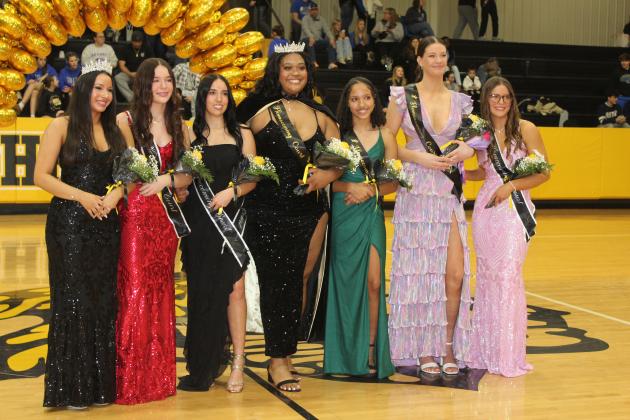 Tecumseh High School held their Spring Homecoming ceremony on Feb. 7 and crowned Kiara Stallin queen. Shown, from left, are 2024 Homecoming Queen Jadyn Wilson, freshman Peyton Bays, junior Katelyn Tonubee, Stallin, senior Aaliyah Stargell, senior Kaydee Lewis and sophomore Atley Hill. Countywide &amp; Sun/Natasha Dunagan