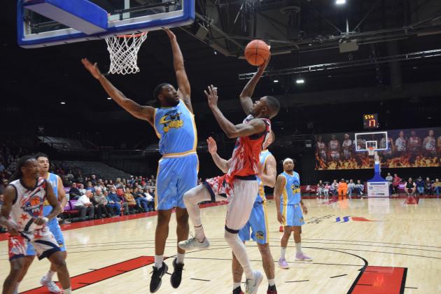 Kam Williams takes it to the bucket in the Potawatomi Fire's home opener against the Western Oklahoma Sky Kings. The Fire walked away with a 126-81 win in their second game of the season.
