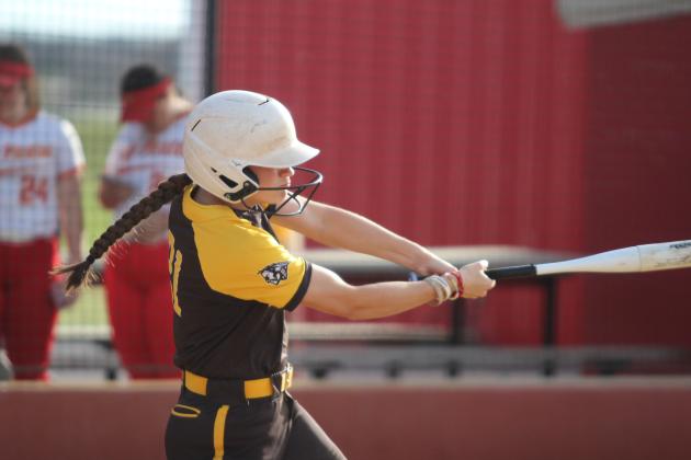 Tecumseh sophomore Madison Gray hits a single.