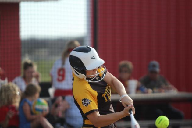 Tecumseh sophomore Embrie Smith hits a single.