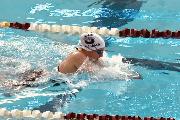Shawnee senior Ashley McDonald competes in the Individual Medley Breaststroke during the OSSAA Class 5A Girls Swimming State Championship on Feb. 25 at Jenks High School. Photo provided by Coach Valarie Colburn.