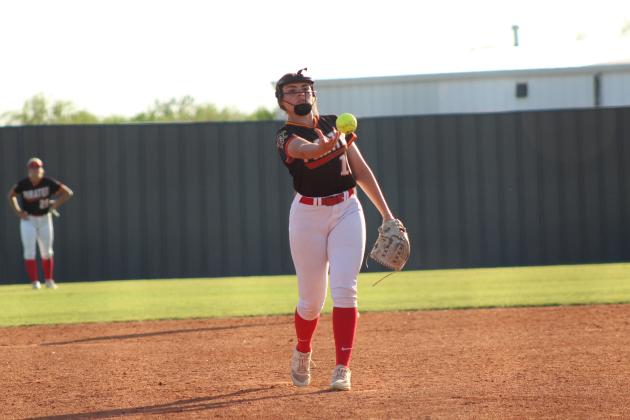 Dale's Daley Lang sends her pitch to the batter during the game against Bethel at Shawnee on April 15. During the triple header, the Lady Pirates beat the Lady Wildcats, 9-7, and won against the Lady Wolves, 12-0. Natasha Dunagan, Countywide &amp; Sun